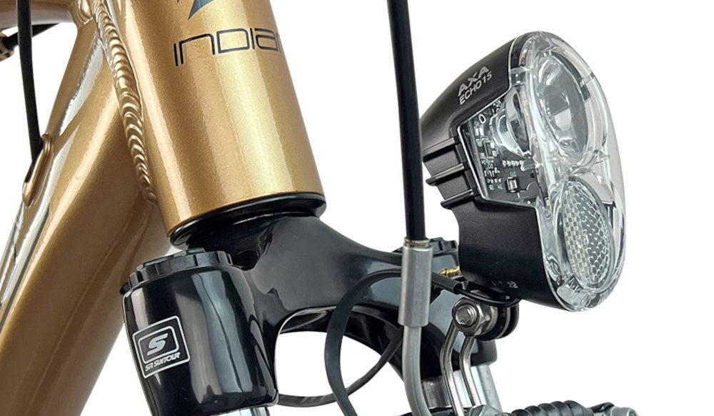 Rower trekkingowy INDIANA X-Road 3.0 M23 28 cali Apse męski Brązowo-czarny bezpieczenstwo oswietlenie roweru przednie i tylne oswietlenie wymagane przez prawo drogowe