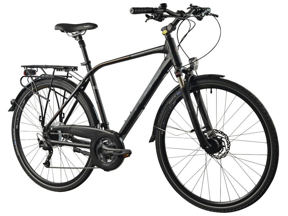 Rower trekkingowy INDIANA X-Road 5.0 M21 28 cali męski Czarno-szaro-brązowy do jazdy w miescie i poza miastem po asfalcie i po nieutwardzonych drogach trekkingowa geometria jazda w niemeczacej naturalnej wyprostowanej pozycji