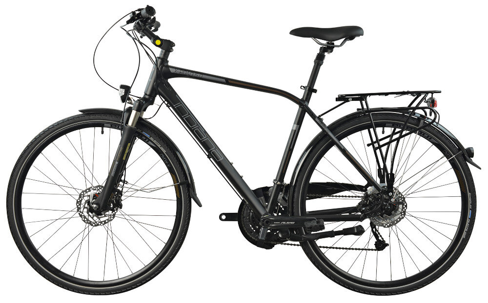 Rower trekkingowy INDIANA X-Road 5.0 M23 28 cali męski Czarno-szaro-brązowy rama aluminiowa 23-calowa rower zwinny lekki latwo go podniesc odporna na korozje wybor rozmiaru ramy Twoj wzrost mierzony w zrelaksowanej pozycji typ roweru dla osob o wzroscie od 190 do 200 cm