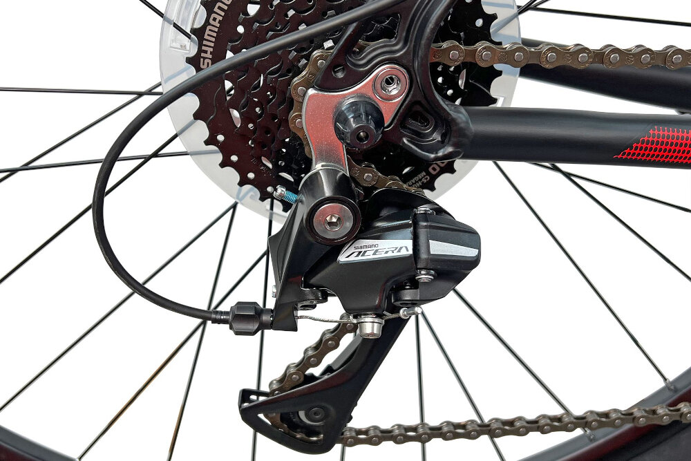 Rower górski MTB INDIANA X-Pulser 2.9 M23 29 cali męski Czarno-czerwony przerzutki przednia SHIMANO Tourney tylna SHIMANO Acera duza wytrzymalosc sprawne dzialanie plynna bezproblemowa zmiana biegow 24 biegow