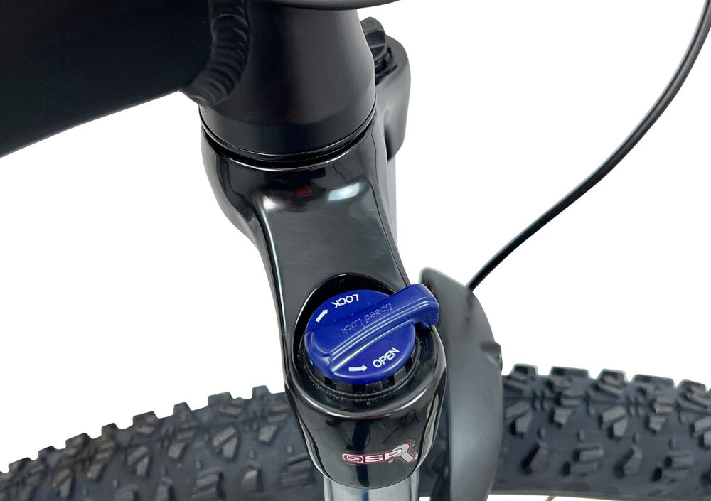 Rower górski MTB INDIANA X-Pulser 2.9 M23 29 cali męski Czarno-czerwony rower typu hardtail przedni amortyzator marki SUNTOUR typ XCT 29 HLO 1 1/8 ulatwia najezdzanie na przeszkody niweluje wstrzasy na kierownicy niska masa roweru duza sztywnosc regulacja za pomoca stalowej sprezyny