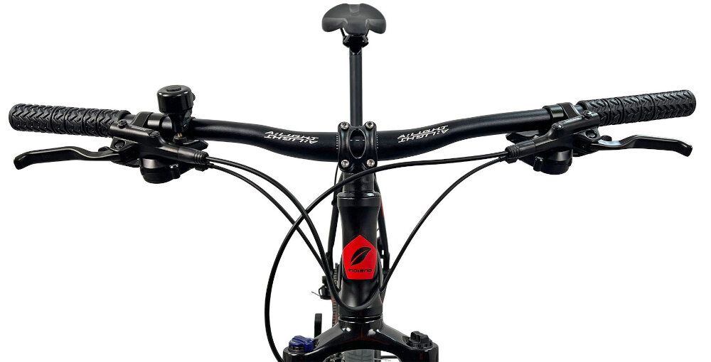 Rower górski MTB INDIANA X-Pulser 2.9 M23 29 cali męski Czarno-czerwony kierownica gieta aluminiowa marka MODE typ HB-023 FOV W.680 lekka trwala specjalny antyposlizowy material dlonie nie slizgaja sie bezpieczna jazda dzwonek