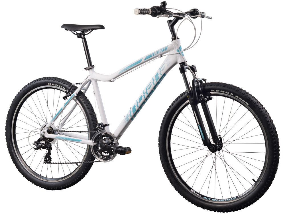 Rower górski MTB INDIANA X-Pulser 1.7 D17 27.5 cala damski Biało-niebieski popularny goral dla sportowcow uniwersalny dla amatorow zwrotny latwo wchodzi w zakrety do jazdy w miescie za miastem w lesie na latwym i trudnym gorskim szlaku w niezbyt grzaskim blocie nie za glebokim piachu
