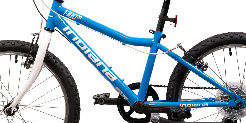 Rower dziecięcy INDIANA Figo 20 cali dla chłopca Niebieski rama 11-calowa stalowa dostosowana do najmlodszych geometria wybor rozmiaru ramy wzrost Twojego dziecka mierzony w zrelaksowanej pozycji typ roweru