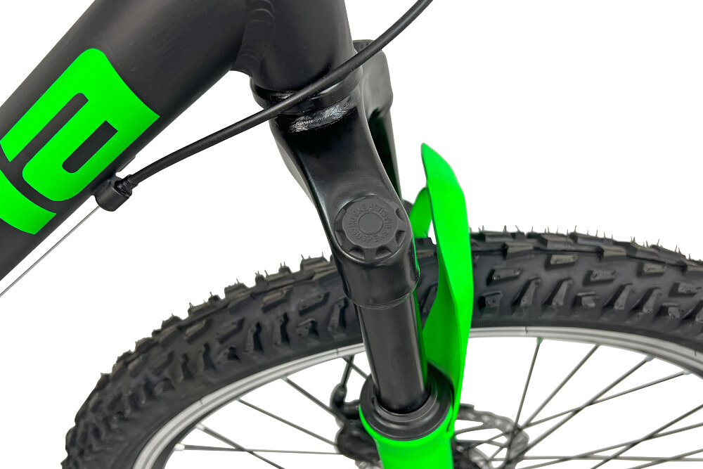 Rower młodzieżowy INDIANA Rock Jr 24 cale dla chłopca Czarno-zielony przedni amortyzator G.W. typ GW-781 24 ulatwia najezdzanie na przeszkody niweluje wstrzasy