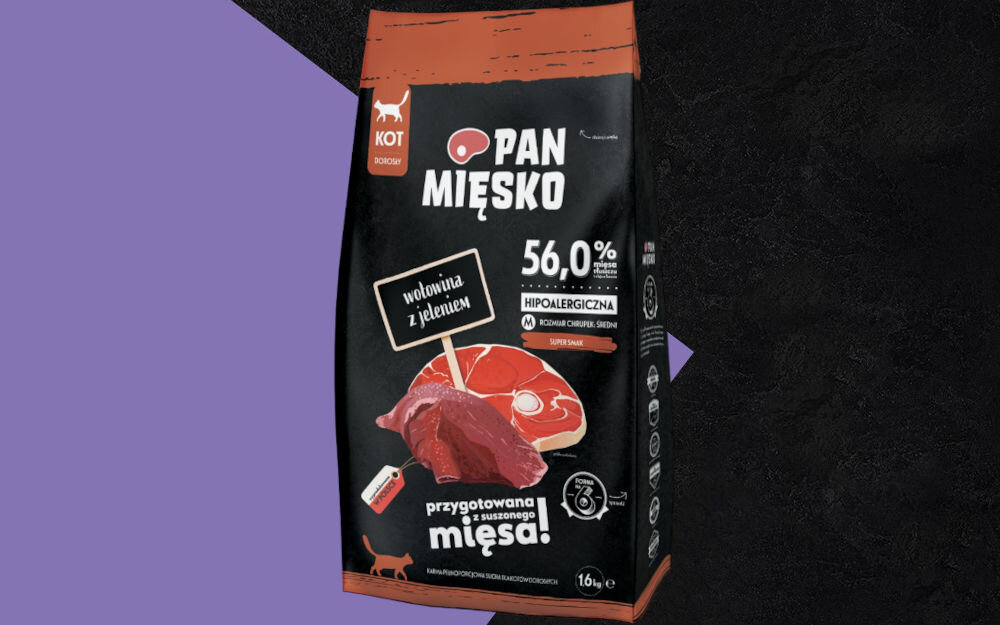 Karma dla kota PAN MIĘSKO Wołowina z jeleniem 1,6 kg dawkowanie analiza sklad