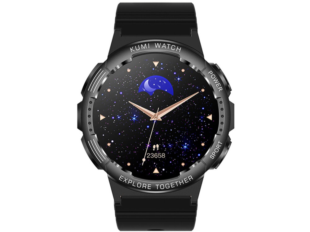 Smartwatch KUMI K6 Czarny wyswietlacz kolorowy dotykowy AMOLED 1,3-cala personalizacja tarczy ponad 100 tarcz do wyboru