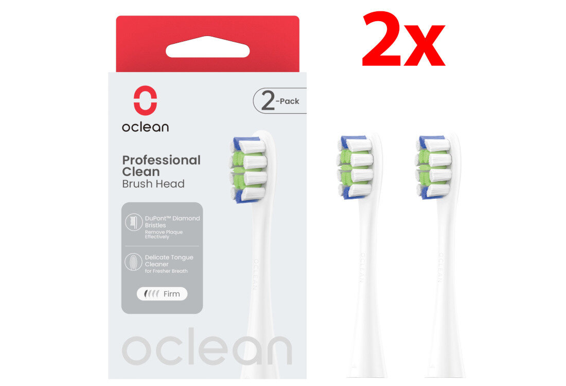 Oryginalna końcówka szczoteczki OCLEAN Professional Clean Biały (2 szt.) Uniwersalne dopasowanie Wytrzymała konstrukcja włosia właściwości