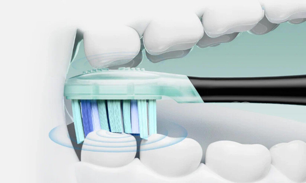 Oryginalna końcówka szczoteczki OCLEAN Ultra Gum Care Czarny (2 szt.) (Delikatne dla dziąseł) Dopasowanie do ruchu technologia FlexFit miękka guma łącząca trzonek z główką dopasowanie szczotkowanie zdrowe dziąsła i czyste zęby