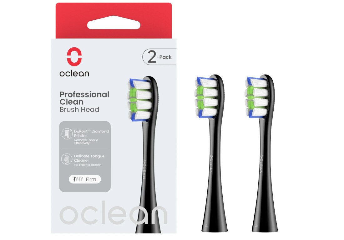 Oryginalna końcówka szczoteczki OCLEAN Professional Clean Czarny  (2 szt.) Uniwersalne dopasowanie Wytrzymała konstrukcja włosia właściwości