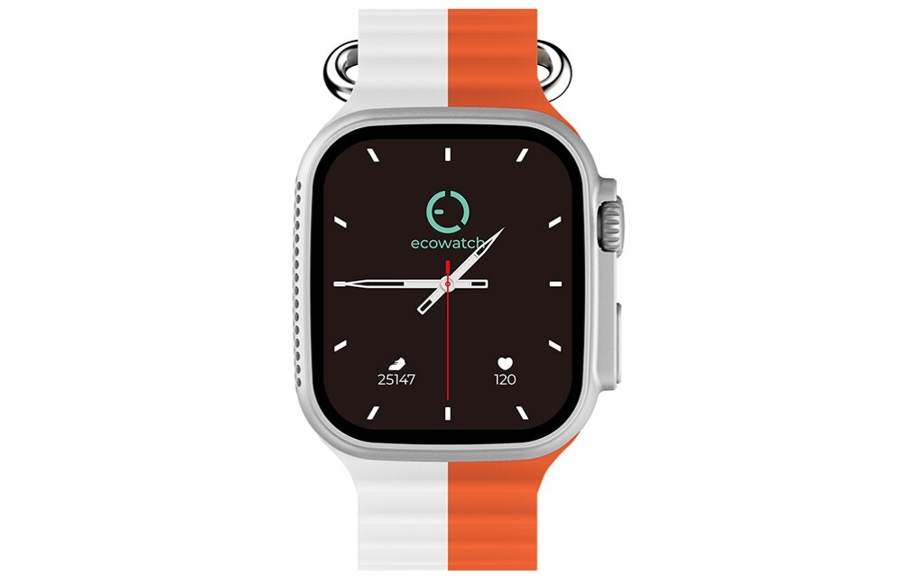 Smartwatch Ecowatch 2 Srebrny ekran bateria czujniki zdrowie sport pasek ładowanie pojemność rozdzielczość łączność sterowanie krew puls rozmowy smartfon aplikacja