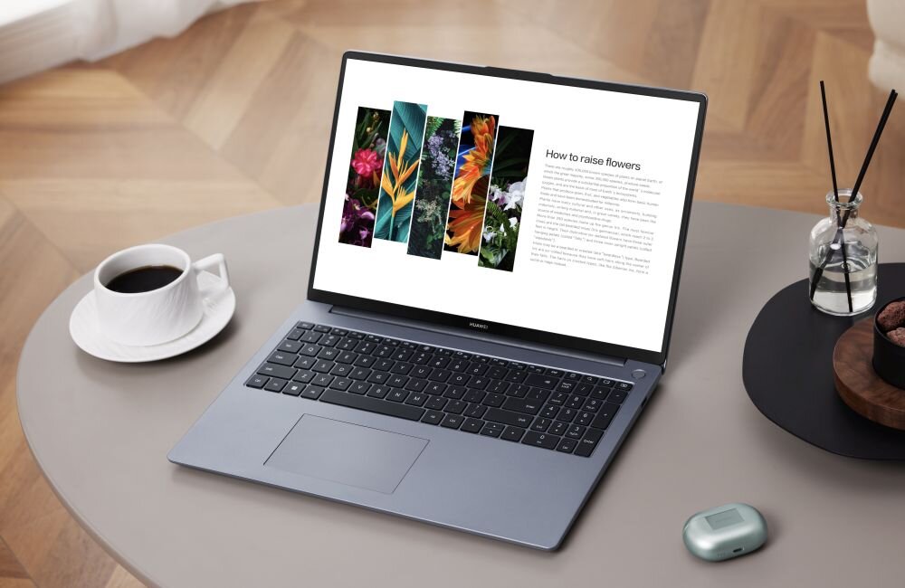 Laptop HUAWEI MateBook D 16 ekran wydajność grafika karta procesor taktowanie pojemność bateria ładowanie pamięć ram rom wyświetlacz rozdzielczość kamerka system klawiatura porty
