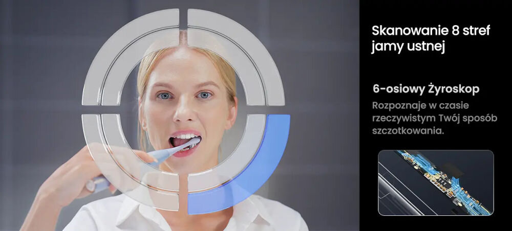 Szczoteczka soniczna OCLEAN X Pro Digital Fioletowy 6-osiowy czujnik żyroskopowy podział jamy ustnej na 8 stref monitorowanie czasu pracy siły nacisku efekty na wyświetlaczu długa żywotność baterii do 30 dni pracy 1 ładowanie 3 godizny w pełni wodoodporna IPX7 mycie pod wodą pod prysznicej większa elastyczność użytkowania 