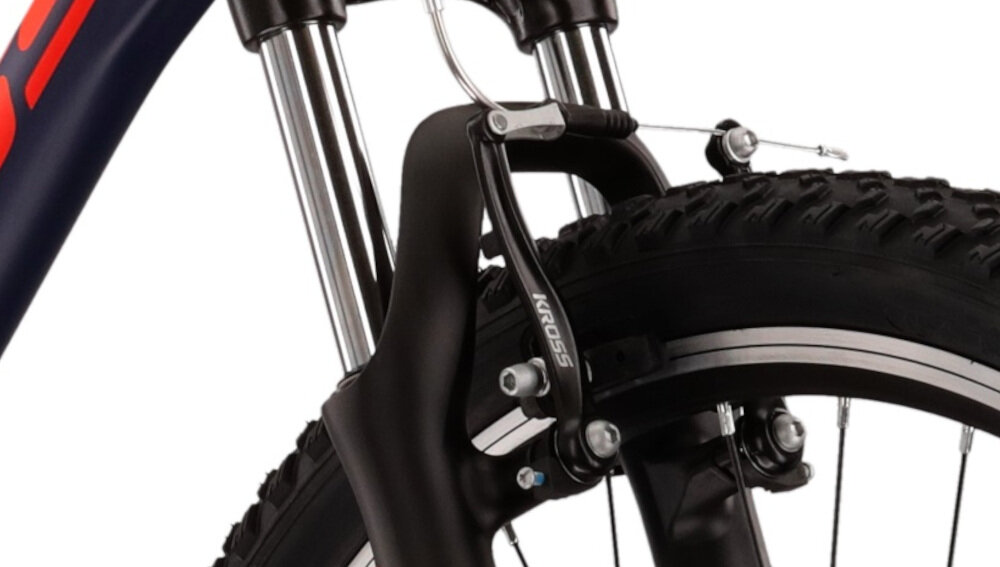Rower górski MTB KROSS Hexagon 1.0 M19 26 cali męski Granatowo-czerwony hamulce typ V-Brake lekkie duza sila hamowania na przod na tyl