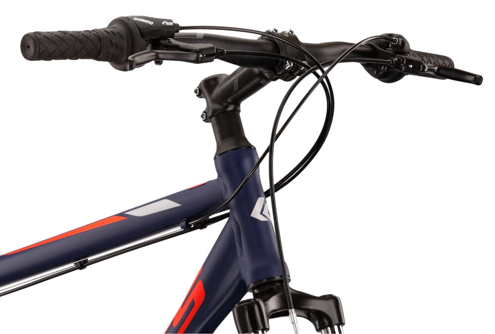 Rower górski MTB KROSS Hexagon 1.0 M19 26 cali męski Granatowo-czerwony kierownica stalowa aluminiowy wspornik uchwyty pokryte antyposlizgowym materialem