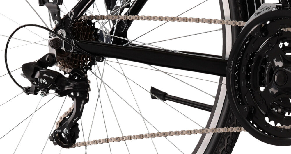 Rower trekkingowy KROSS Trans 1.0 D17 28 cali damski Czarno-szary 21 przelozen przerzutki z przodu z tylu SHIMANO Tourney lekkie niezawodne szybka lekka zmiana przelozen