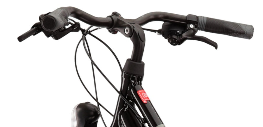 Rower trekkingowy KROSS Trans 1.0 D17 28 cali damski Czarno-szary stalowa kierownica aluminiowy wspornik lekki odporny na uszkodzenia mechaniczne precyzyjne kierowanie rowerem maksymalna przyczepnosc antyposlizgowy material