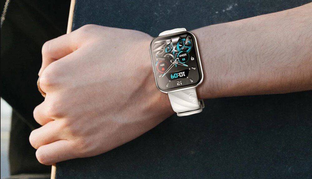 Smartwatch KUMI KU6 Meta Czarny koperta ze szkla odpornego na zadrapania stopu aluminium i wysokiej jakosci tworzywa sztucznego bransoleta z sylikonu latwe utrzymanie czystosci