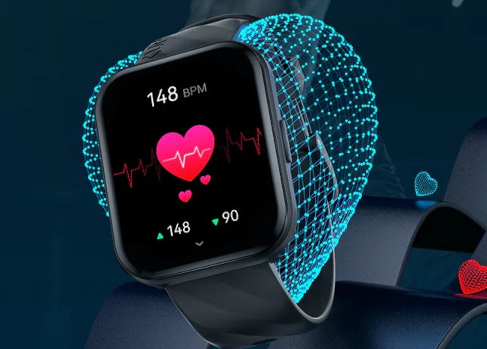Smartwatch KUMI KU6 Meta Czarny funkcja przypomnienia o nawodnieniu tryb przypominajacy o braku aktywnosci wbudowany pulsoksymetr i pulsometr badanie tetna