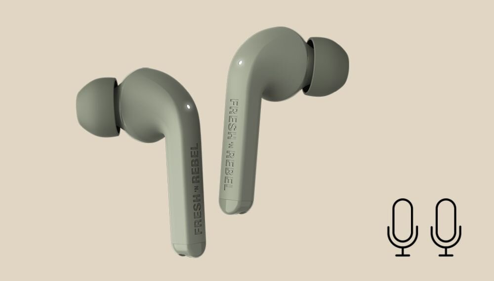 Słuchawki dokanałowe FRESH N REBEL Twins Fuse Funkcja Double Master - rozmowy, mikrofon, odsluch, wyrazne - sluchawki na bezowym tle