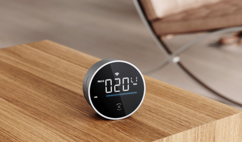 Czujnik jakości powietrza ECOVACS AT90 do Airbot Z1 monitoruje jakość powietrza całą dobę ciągła ochrona przed zanieczyszczeniami technologia półprzewodnikowa laserowa indukcja mikropyłu identyfikacja formaldehydu benzenu cząsteczek wyświetlacz aktualne wartości