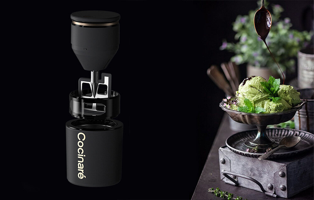 Maszynka do lodów COCINARE CICM-301 domowe lody sorbety mrożony jogurt szybkie przygotowanie zamrożenie kubka chłodzącego wybrane składniki dedykowany przycisk ulubione smaki deserów