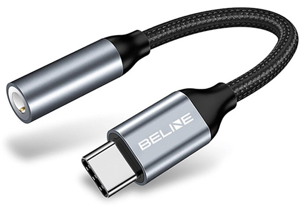 Adapter USB-C/Jack DAC BELINE 3.5 mm do Samsung/iPhone 15 Szary chip DAC doskonała jakość dźwięku kontrola odtwarzania dźwięku wyrazisty bez zakłóceń
