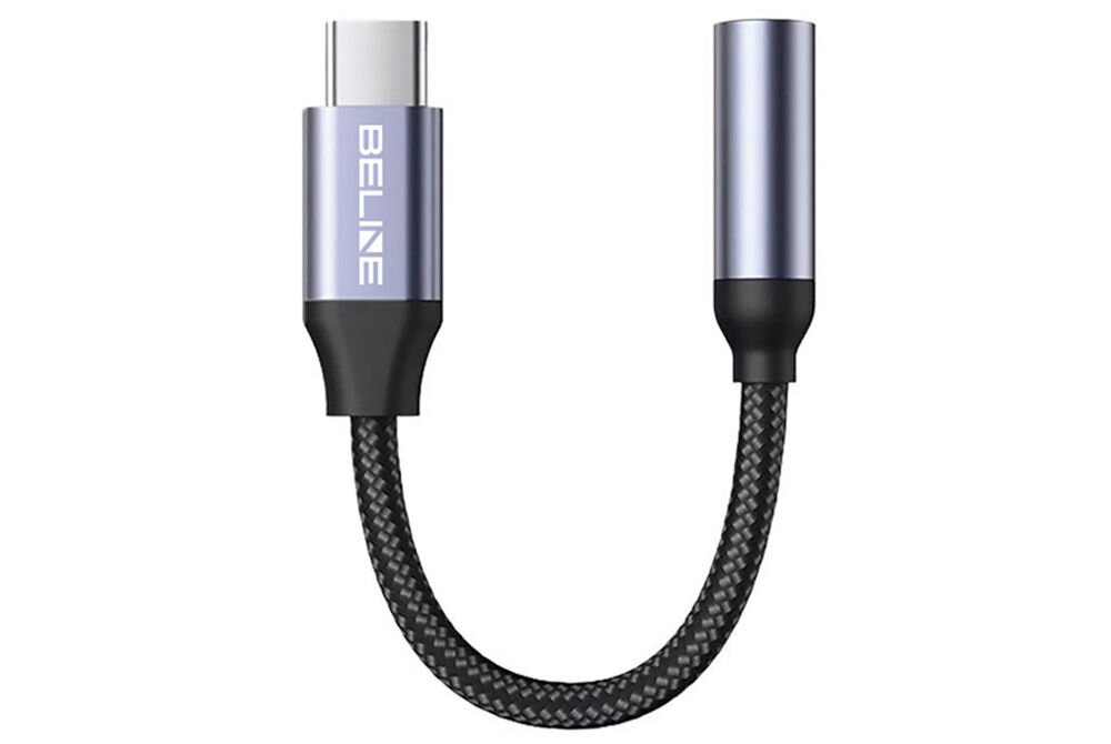 Adapter USB-C/Jack DAC BELINE 3.5 mm do Samsung/iPhone 15 Szary port USB-C port 3,5 mm szybkie łączenie ze słuchawkami