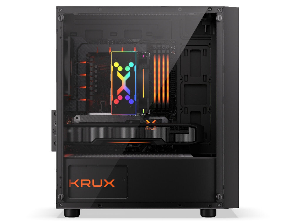 Obudowa KRUX Scor boczny panel z hartowanego szkła surowy wygląd podzespołów efektowne podświetlenie RGB 422 x 200 x 365 mm