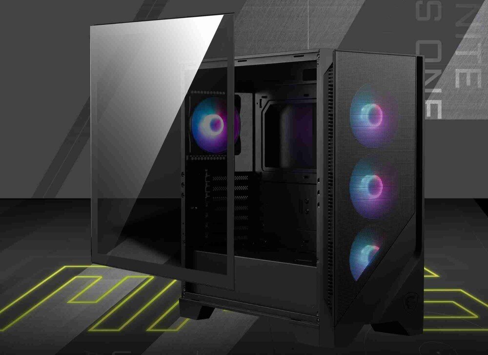 Obudowa MSI MAG Forge 320R Airflow obudowa ze zdjętym szklanym panelem bocznym wnęki na dyski