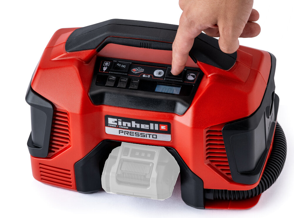 Kompresor hybrydowy EINHELL Pressito 4804020460 pompka wysokocisnieniowa maksymalne cisnienie do 11 barow do garazu w podrozy szybkie skuteczne pompowanie opon