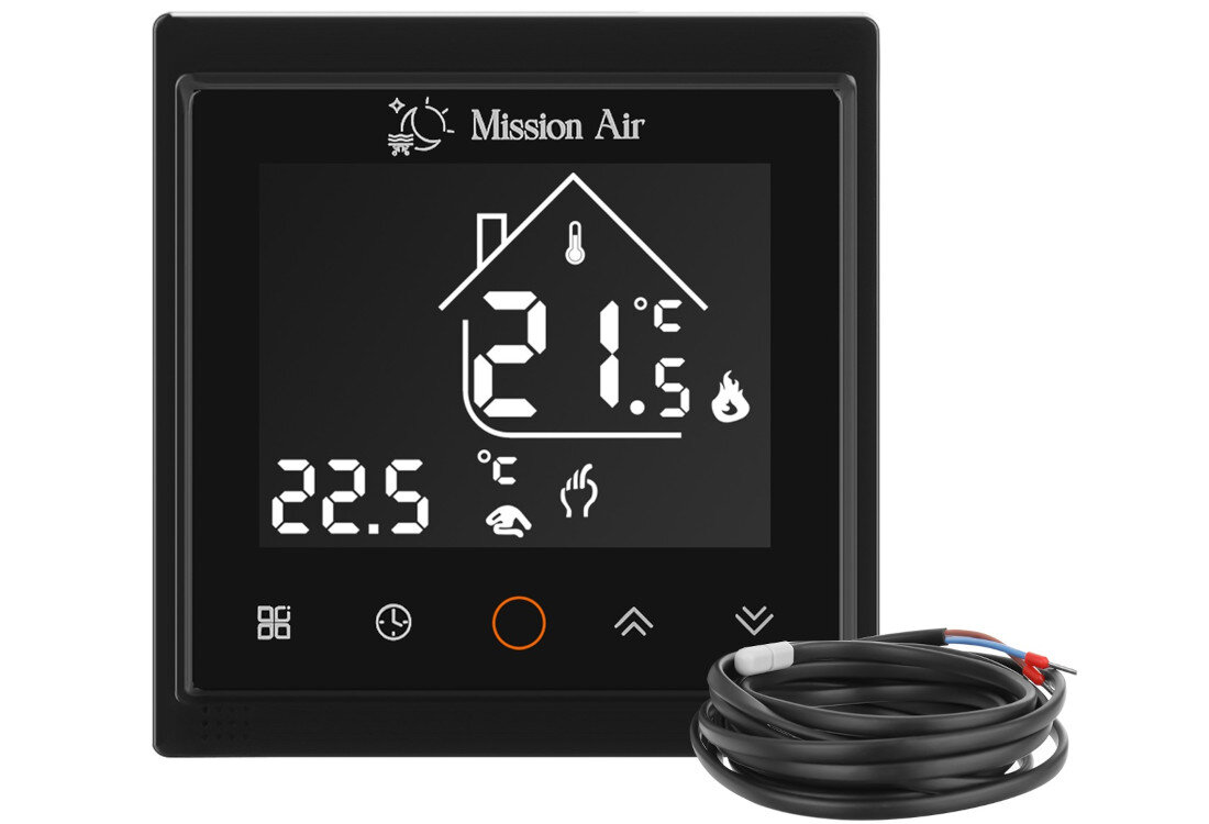 Regulator MISSION AIR Libra Czarny Programowalny regulator temperatura pora dnia komfort użytkowania temperatura zakres kontrola komfort