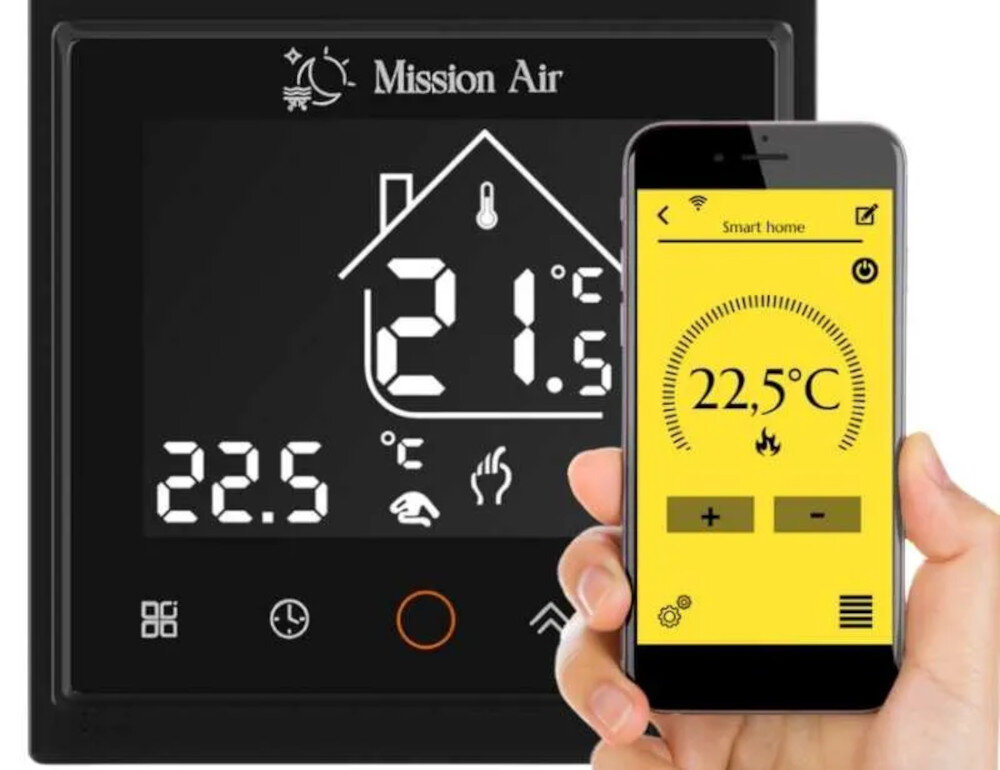 Regulator MISSION AIR Libra Czarny Zdalne sterowanie WiFi funkcja zdalnego sterowania aplikacja mobilna system Android iOS kontrola temperatura Tuya Smart Smart Life
