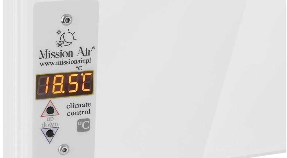 GRZEJNIK NA PODCZERWIEŃ MISSION AIR IR termostat ustawienia temperatura przyciski panel regulacja jasność