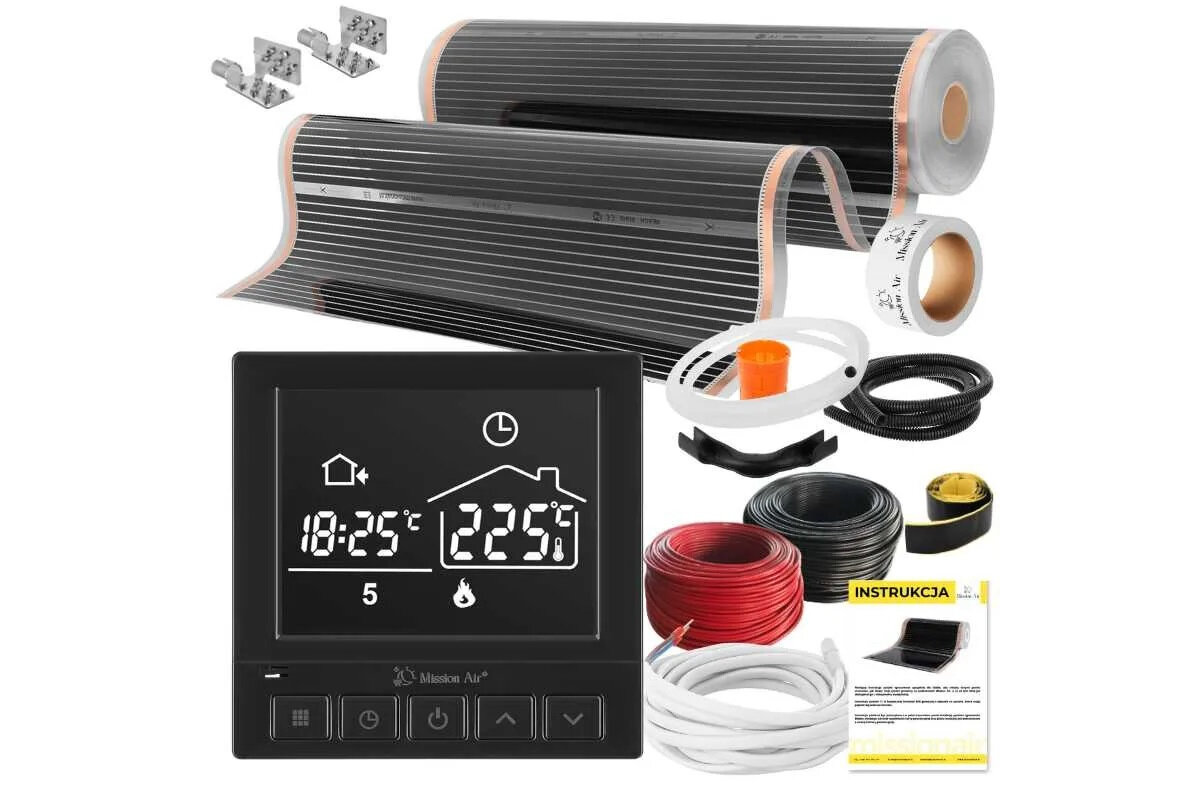 Folia grzewcza na podczerwień MISSION AIR Black Silver PTC 160W-m2 5m² szer. 100cm + regulator Taurus Czarny 
