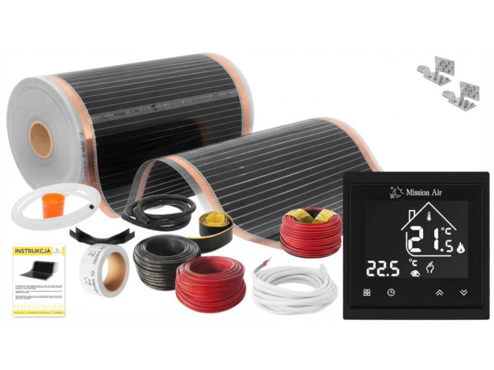 Folia grzewcza na podczerwień MISSION AIR Black Silver PTC 160W-m2 1m² szer. 50cm + regulator Libra Czarny Wi-Fi