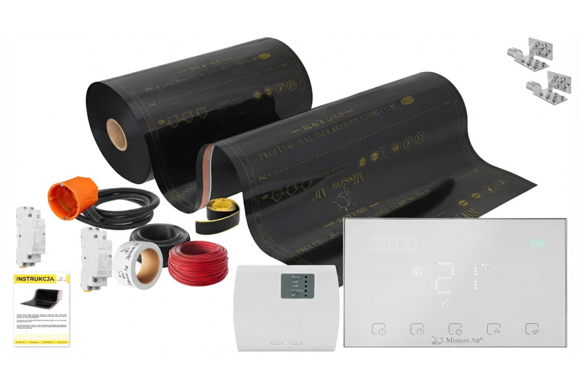 Folia grzewcza na podczerwień MISSION AIR Black Gold PTC 160W-m2 2.5m² szer. 50cm + regulator Gemini Biały Wi-Fi