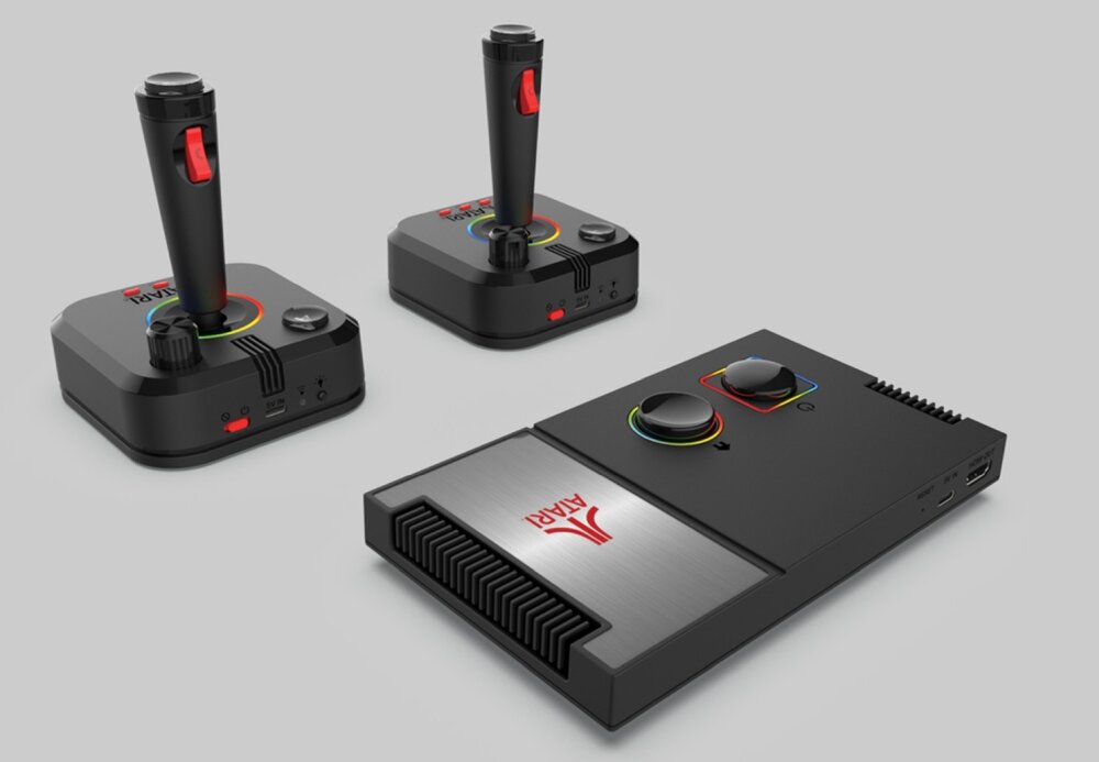 Konsola MY ARCADE Atari PRO DGUNL-7012 Atari Gamestation Pro gry wideo klasyki Atari licencjonowane tytuły rozgrywka bezprzewodowe dżojstiki RGB LED zachowaj postępy opakowanie konsola joysticki HDMI instrukcja
