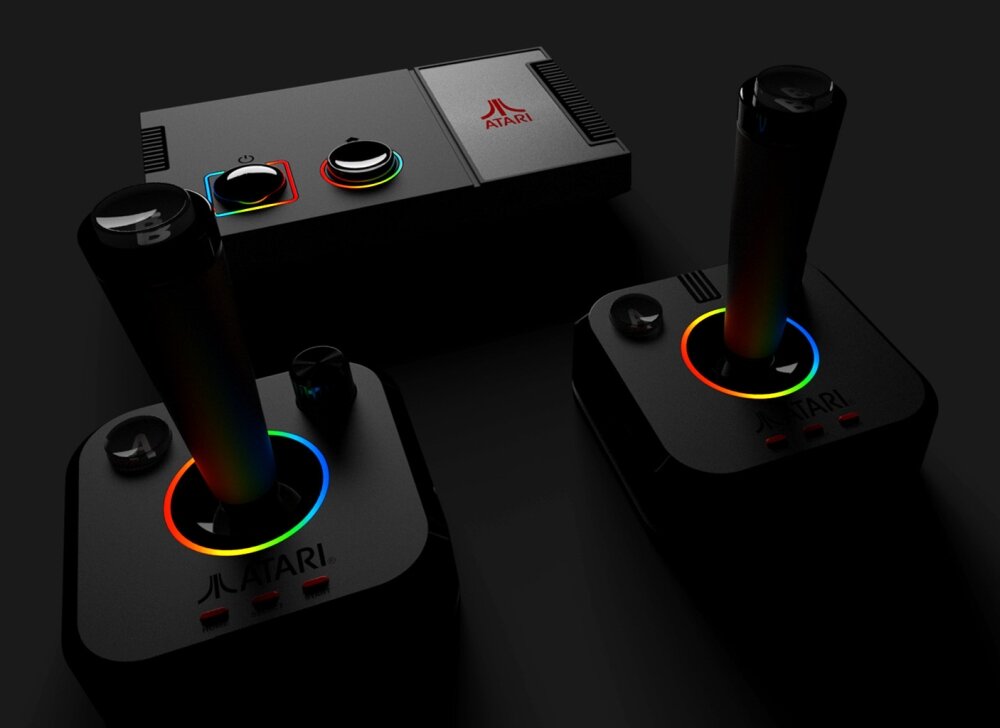 Konsola MY ARCADE Atari PRO DGUNL-7012 Atari Gamestation Pro gry wideo klasyki Atari licencjonowane tytuły rozgrywka bezprzewodowe dżojstiki RGB LED zachowaj postępy opakowanie konsola joysticki HDMI instrukcja