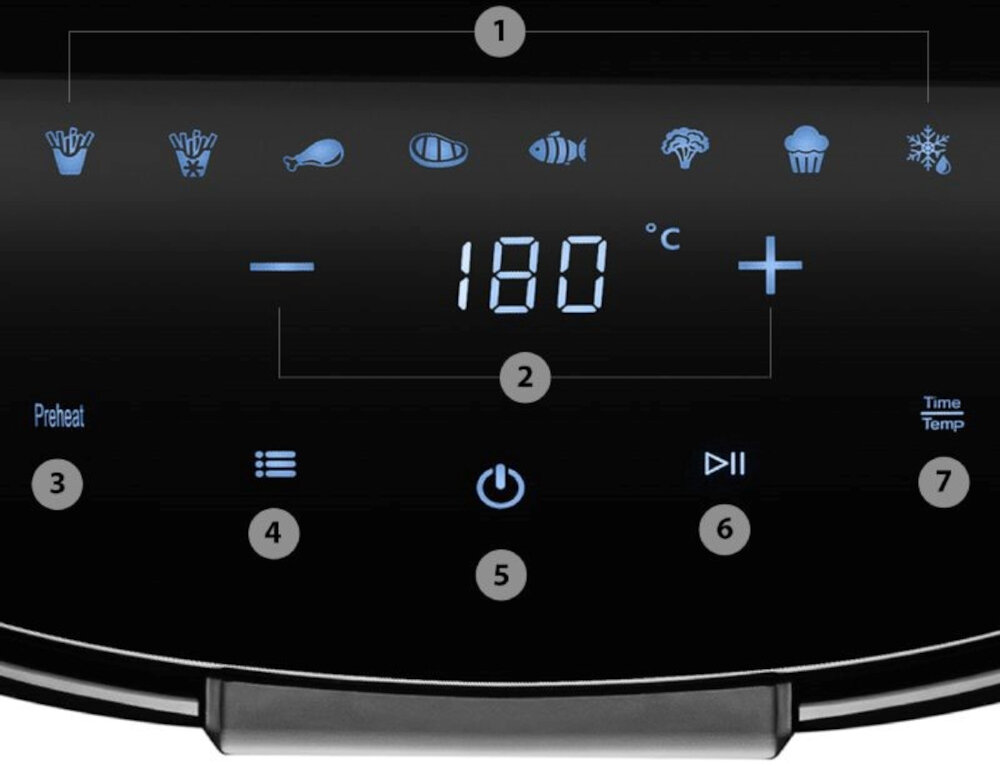 Frytkownica beztłuszczowa MOZANO Active Fryer Srebrny Air Fryer Intuicyjna obsługa automatyczne programy domowe frytki mrożone frytki kurczak stek ryba warzywa rozmrażanie ustawienia temperatura zakres timer Funkcja nagrzewania