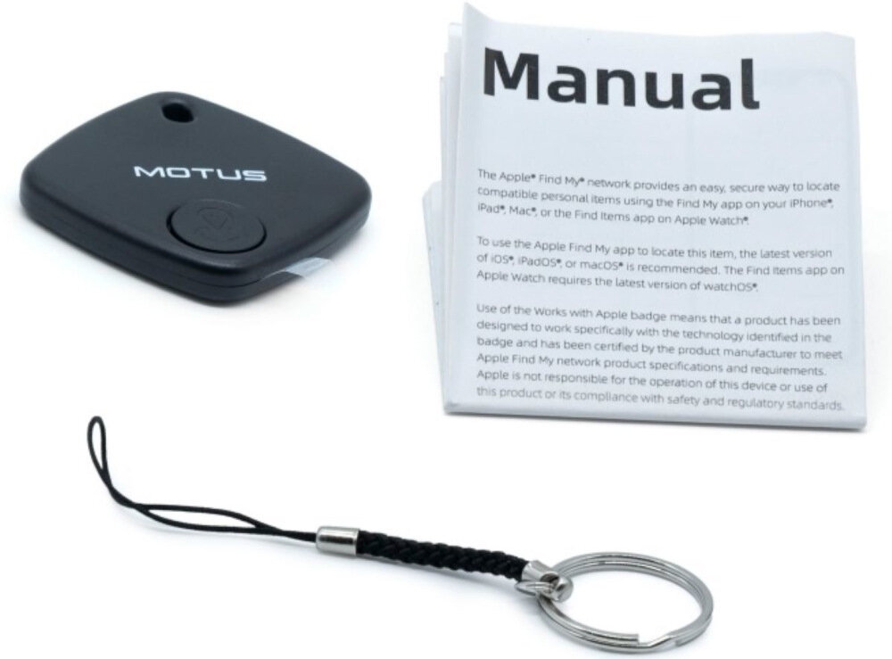 Lokalizator MOTUS Find Me Czarny zestaw sznurek do mocowania dokumentacja