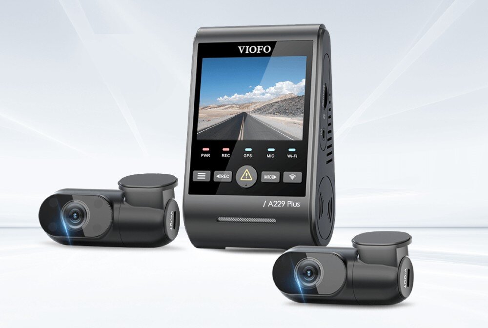 Wideorejestrator VIOFO A229 Plus + kamera tylna + kamera wewnętrzna wygląd opis