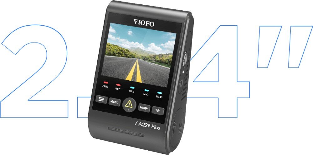 Wideorejestrator VIOFO A229 Plus + kamera tylna + kamera wewnętrzna wyświetlacz przekątna interfejs zasilanie