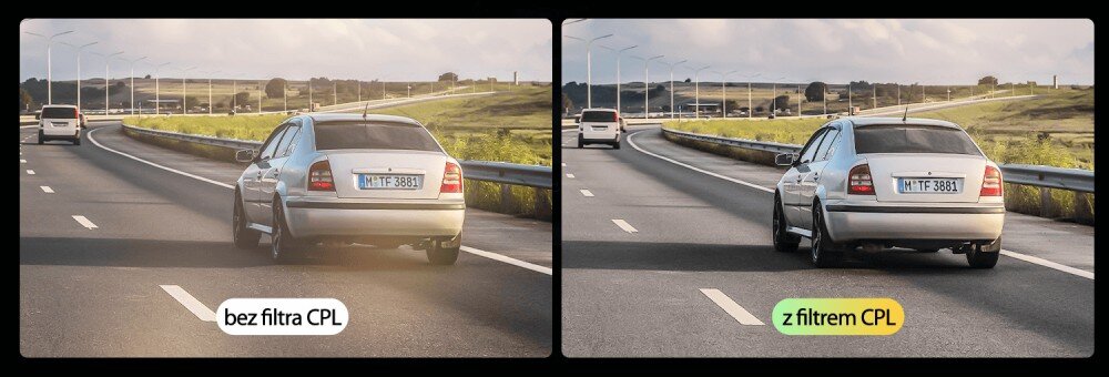 Wideorejestrator VIOFO A229 Pro + kamera tylna filtr CPL odblaski kąty widzenia
