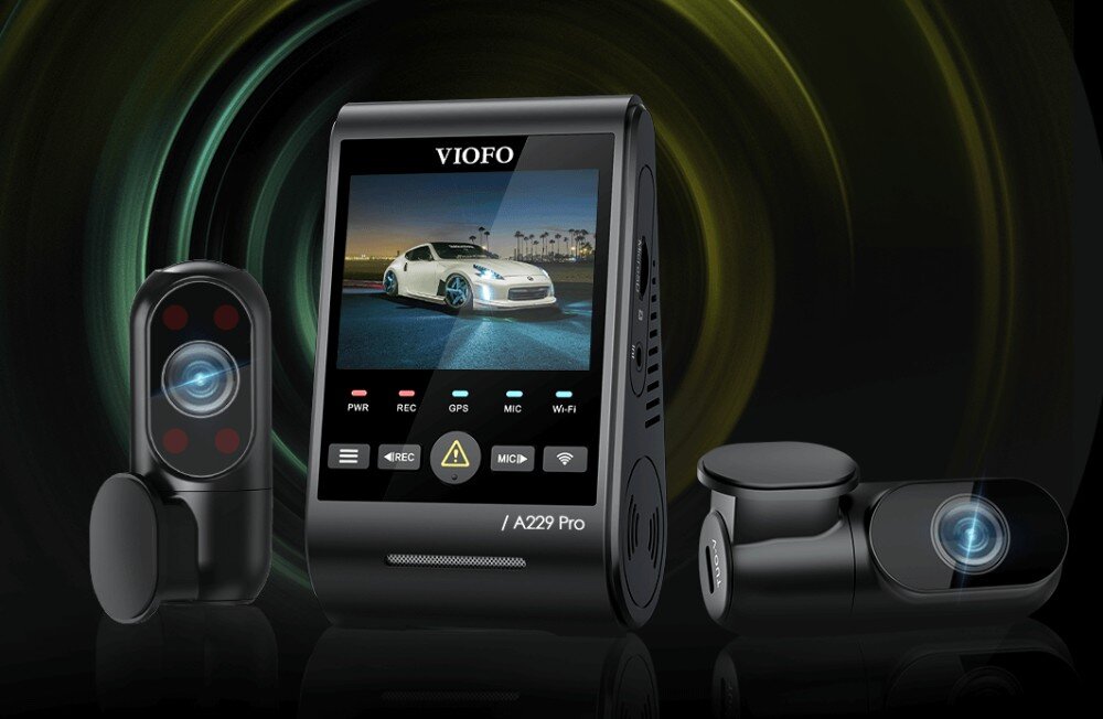 Wideorejestrator VIOFO A229 Pro + kamera tylna + kamera wewnętrzna wygląd opis