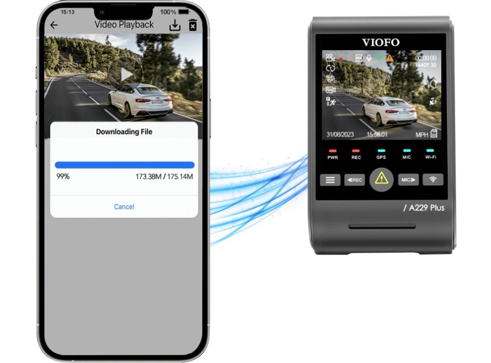 Wideorejestrator VIOFO A229 Plus + kamera tylna łączność Wi-Fi złącze aktualizacja