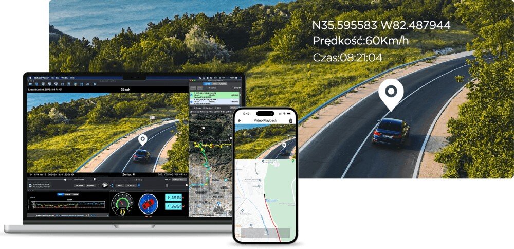 Wideorejestrator VIOFO A229 Plus + kamera tylna lokalizacja GPS sygnał aplikacja