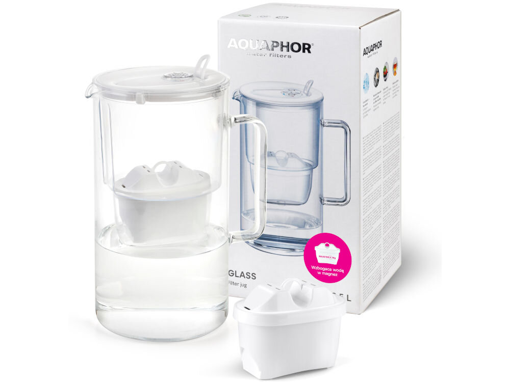 Dzbanek filtrujący AQUAPHOR Glass 2.5 l + Wkład Maxfor+ MG dokumentacja dzbanek filtr kartonik