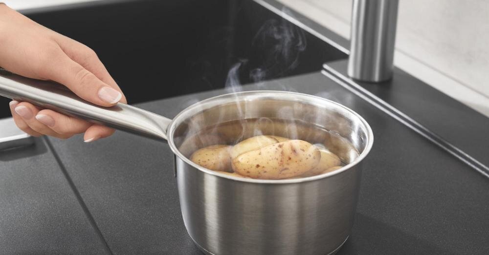 GROHE K700 31651AP0 kuchnia zadania garnek gorąca potrawa powierzchnia zlew materiał kompozytowy trwałość odporność wysoka temperatura