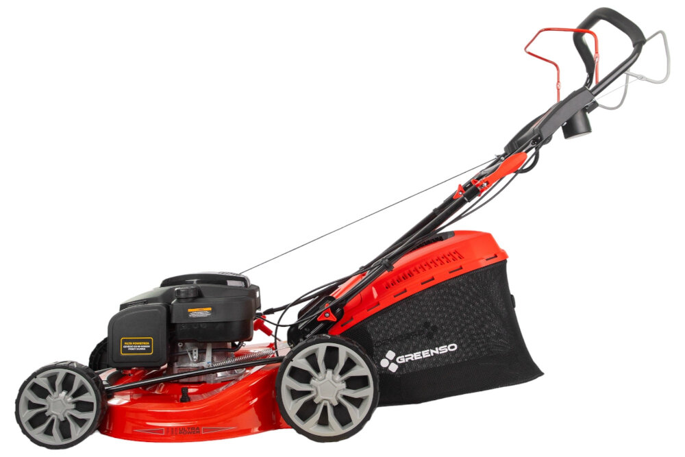 Kosiarka spalinowa GREENSO KS56-G224NE Ducar DV224 z napędem 560mm 4.4kW lozyskowe kola przednie rozmiar 20,32 cm tylne 25,4 cm dokladnosc koszenia latwe prowadzenie kosiarki